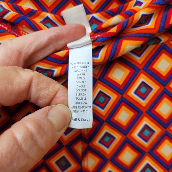 LuLaRoe Tall & Curvy Geometric Print Leggings Orange/Blue Polyester/Spandex Blen - Picture 3 of 5